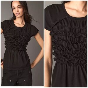 Anthropologie Maeve Smocked Sleeveless Ruffle Top Blouse in Black Size MP MWT
